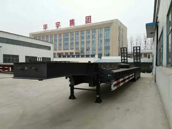 3 Axle Lowbed Semi Trailer , Low Flatbed Trailer With Air Suspension System