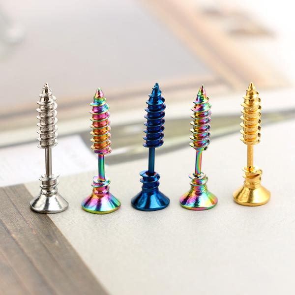 Stainless Steel Stud Earrings Black Gold Sliver Colorful Screws Unisex Punk Men Screw Stud Earring Ear Stud