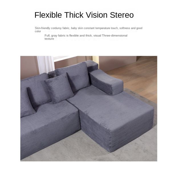 Italian High Density Sponge Compressed L-Shaped Modular Sectional Sofa Upholstered Living Room Apartment