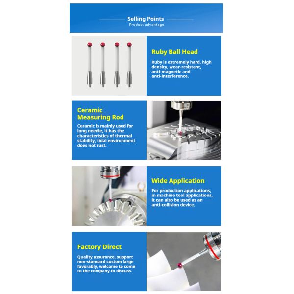 M4 Screw Ceramic Rod Stylus 6mm Ruby Head 3D Probe Edge Finder 50mm Replacement Makinopc Milling Machine Tools Accessories