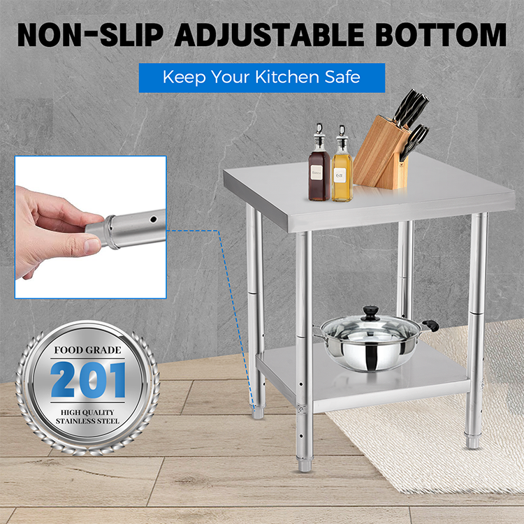 Durable Construction Stainless Steel Work Table with Customized Size and Easy Mobility for Commercial Kitchen
