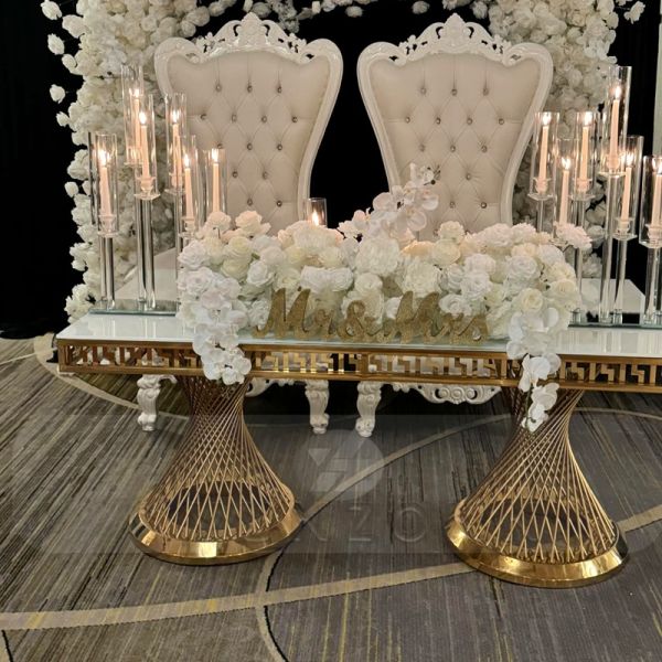 Customize Gold Stainless Steel Rectangular Wedding Tables Modern Metal Design for Dining Restaurants Parties Hotels Halls