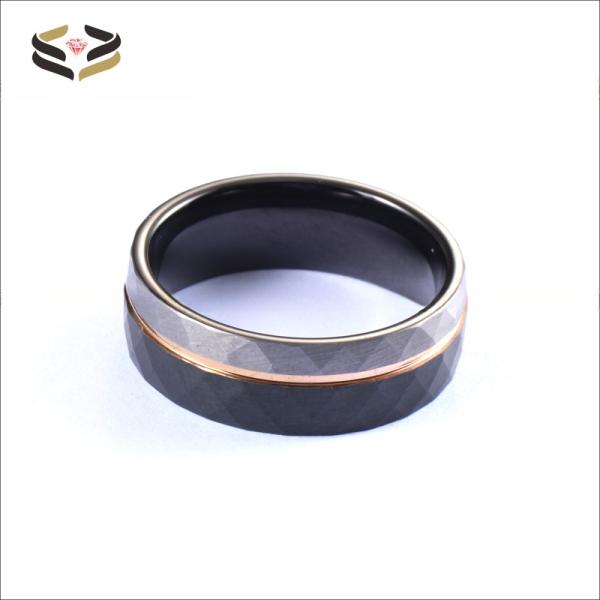 Rose Gold And Black Plated Tungsten Ring Faceted Finished 8mm For Men'S Wedding Gifts