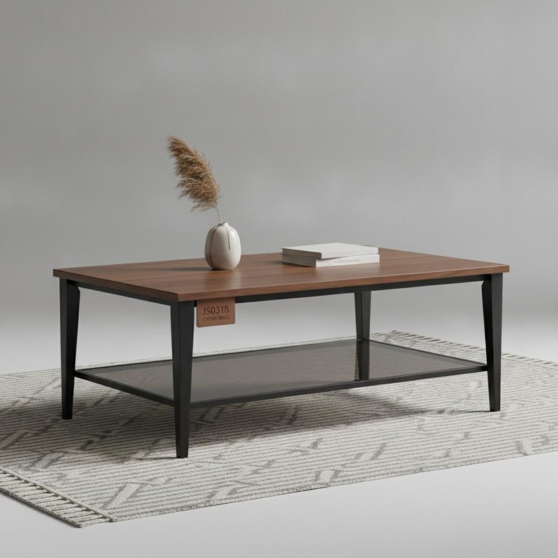 Mirrored Finish Coffee Table with Gold Detailing and MDF Material
