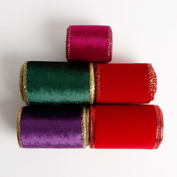 Printed Velvet Wired Edge Ribbon for Red Green Craft Fabric Wrapping at Christmas Bow
