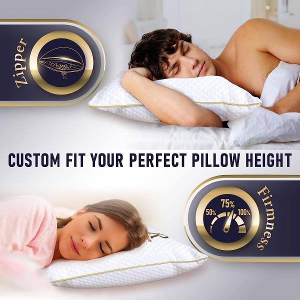 Queen Memory Foam Pillow for NECK Shoulder Support Thread Count ≥600s Adjustable Fill