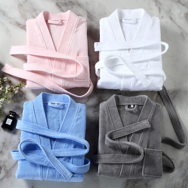 Unisex Cotton Terry Bathrobe Soft With Pure Colour Pattern Durable Stitching Materials
