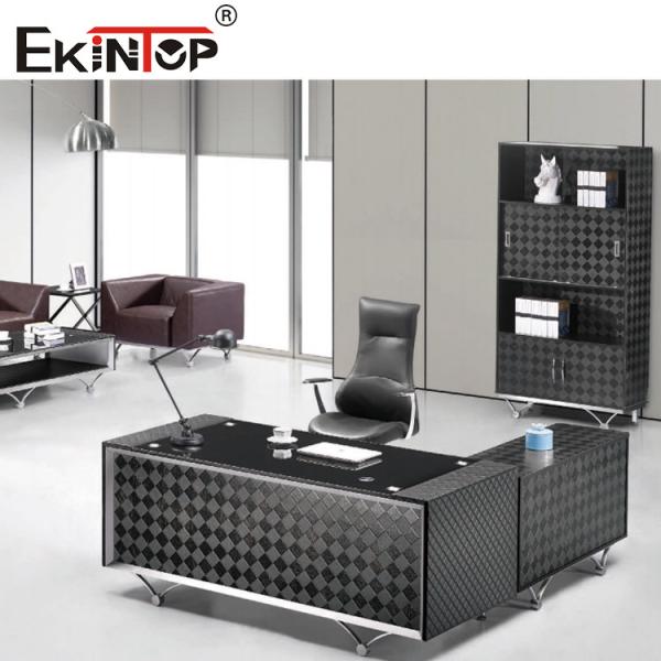 Ясный черный современный l сформировал мебель стола стеклянного стола офиса домашнюю