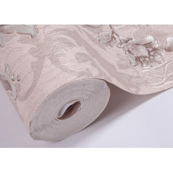 Embossed Light Pink Living Room Wallpaper with Washable Vinyl Material , CE ISO Listed