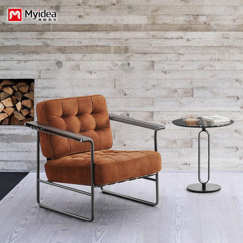 Luxury Single-Seat Leisure Leather Sofa for Manager’s Office – Crafted with Soft Yet Tough Premium Leather, High-Density Rebound Foam Padding for Lasting Comfort, and Durable Carbon Steel Legs