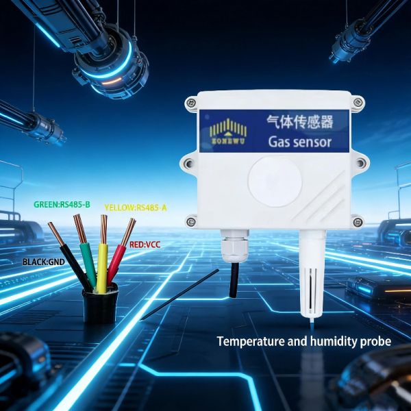 Durable RS485 HCN Cyanide Gas Sensor with Temperature & Humidity Monitoring for Industrial Continuous Operation