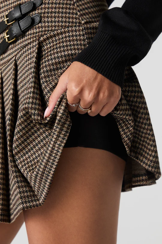 Preppy Style High Waist Pleated Skirt with Buckle Detail