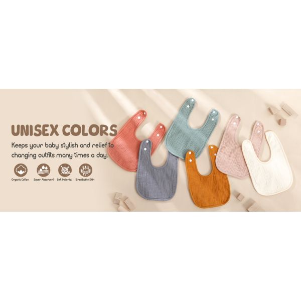 6-Pack Muslin Baby Bibs with Soft Plush Dots for Unisex Boys Girls