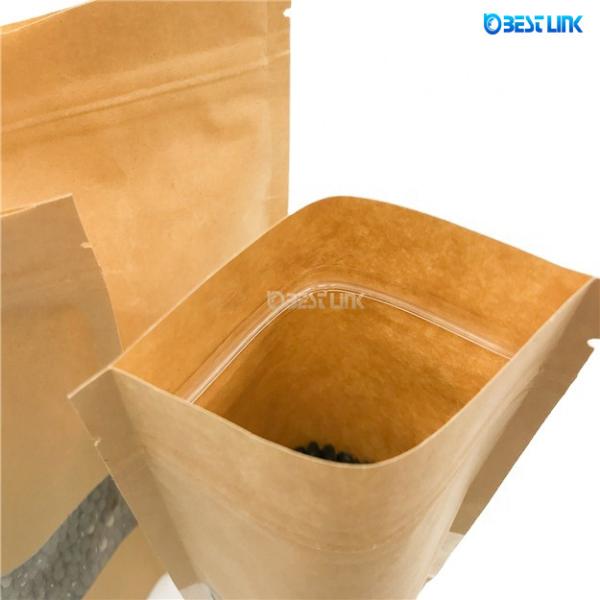 Coffee Packing Standing Pouch Foil Kraft Paper Bags with Clear Window for Food
