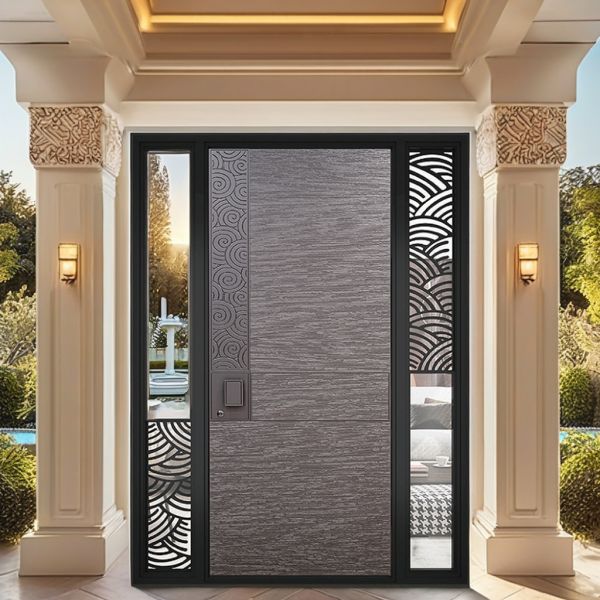 Home Black Modern Steel Aluminum Armored Entry Door With Optional Doorbell