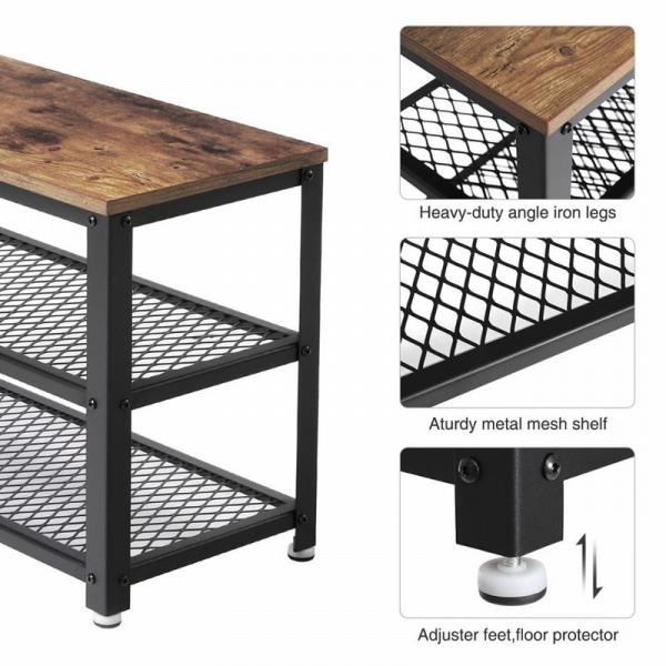 Metal Frame Entryway Bamboo 2 Tier Wooden Shoe Rack Bench With Seat