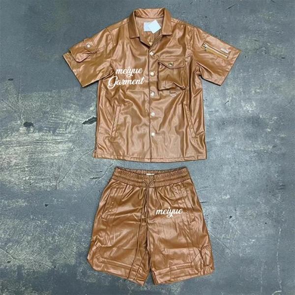 Camisas de polo de cuero personalizadas calzoncillos de 2 piezas conjunto de sweatsuits botón de arriba de polo camiseta de tirón de carga calzoncillos calzoncillos de deporte para hombres