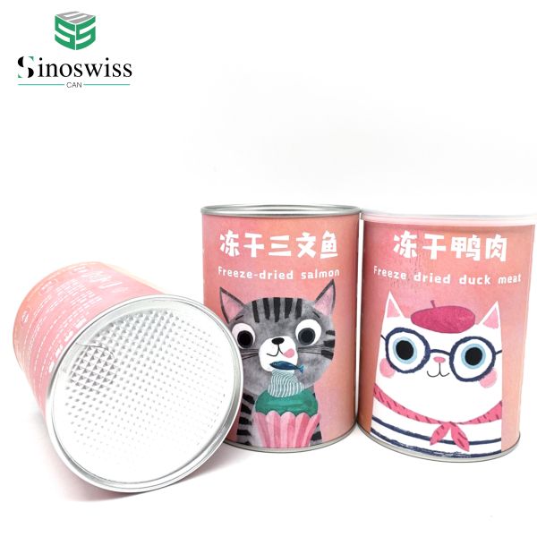 Recyclable Cylinder Pet Food Paper Cans Packaging With Easy Open Cover OEM Logo