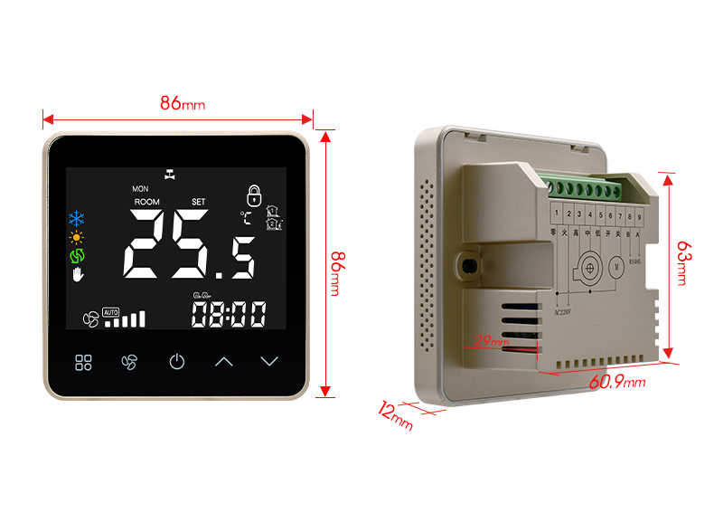 LCD Display Fan Coil Thermostat With Heating Cooling Ventilation Adjustable Fan Speed