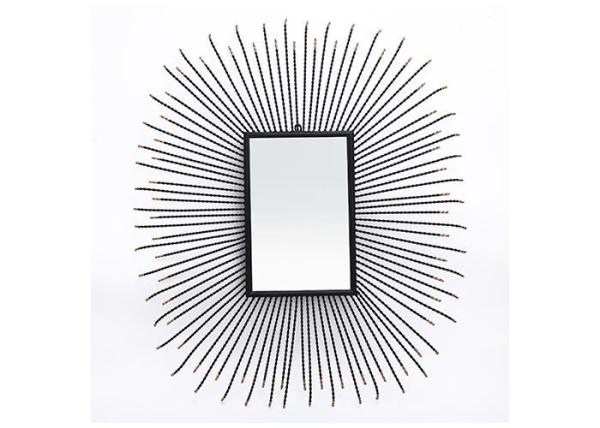 Metal Square Sunburst Wall Mirror Black Frame Dotted With Gold Color For Wall Decoration