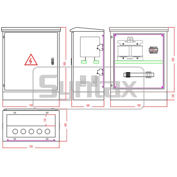 Syntax Three Phase Portable Distribution Box with IP66 Protection 4kVA Capacity and 220v/36v Step-down Transformer in Hermetic Box