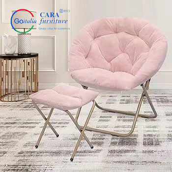 70011 Simple Style Round Shape Pink Metal Leg Space Saving Foldable Moon Chair Folding