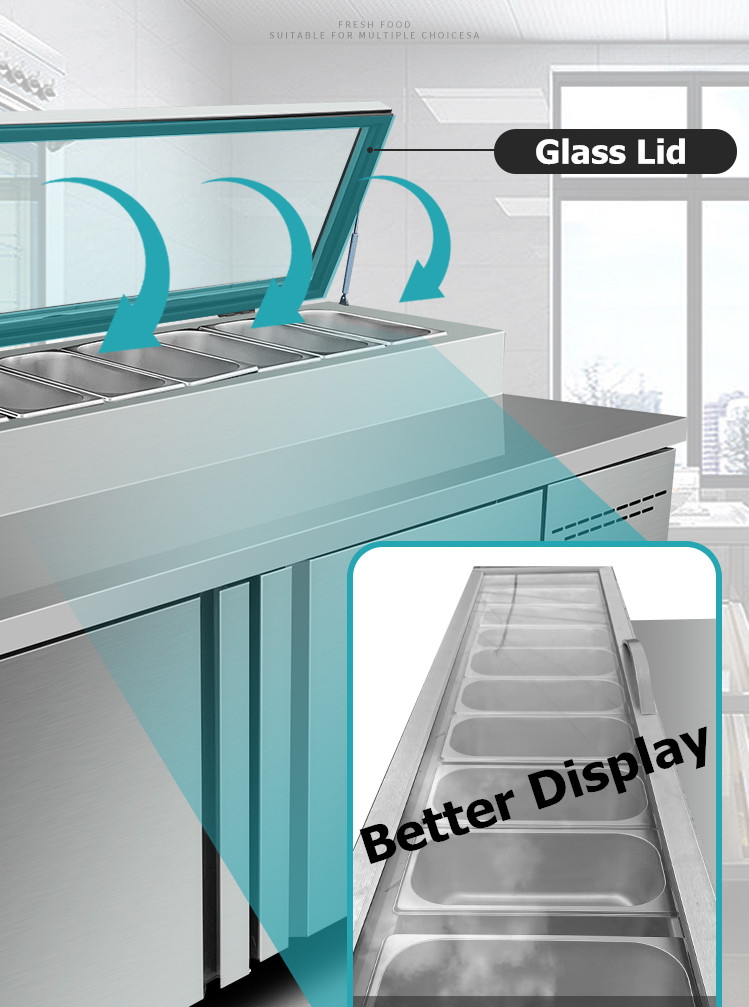 Commercial Stainless Steel Double Temperature Pizza Preparation Table with Adjustable Shelves