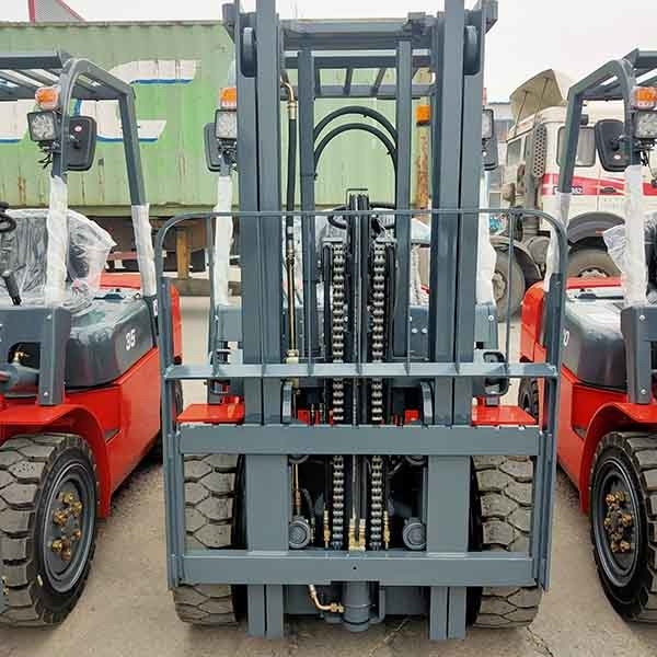 Full Free Lift Mast 3m Forklift 3.5 Ton Chinese Engine Warehouse Fork Lift Truck Red