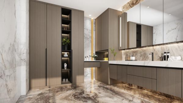 Luxo Dual Espaço de aço inoxidável gabinete de banho com armazenamento extensivo