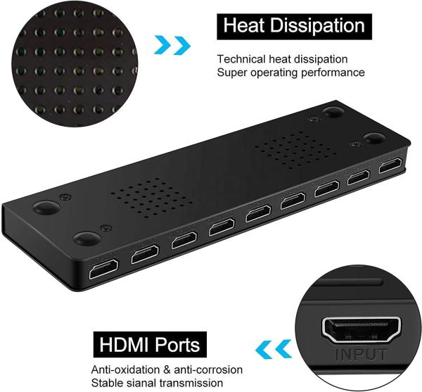 10W 4K 30 Hz 1 In 8 Out 8 Ports 768 MHZ HDCP 1.2 HDMI Splitter