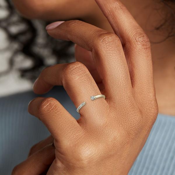 9k Yellow Gold Ultra Mini Diamond Pavé Open Stackable Fashion Ring in 14k Yellow Gold