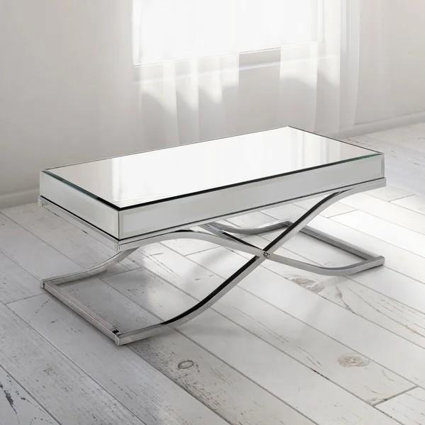 Luxury mirrored coffee table stanieless steel base glass top console table for hotel home
