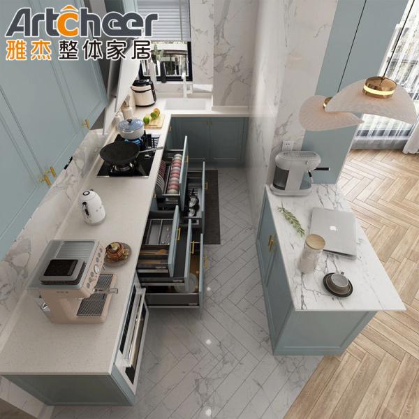 Продажа Шейкер Серый Массивный деревянный кухонный шкаф с ламинированным столешницей Bullnose