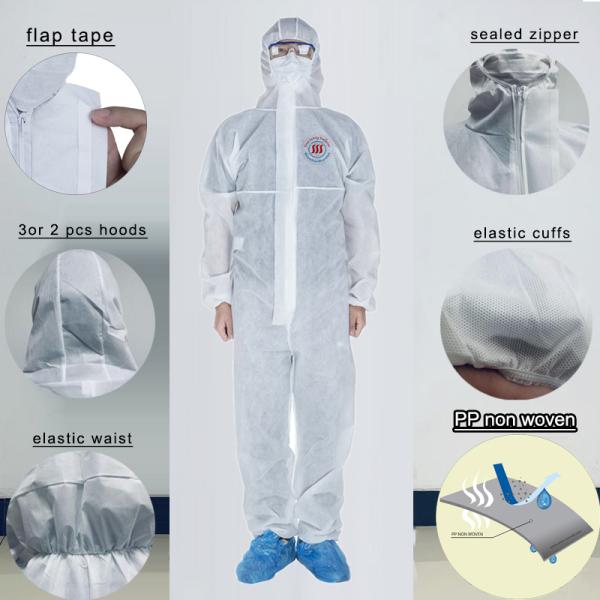 S M L XL XXL XXXL PP Non Woven Coverall Elastic Hood Одноразовые костюмы Hazmat