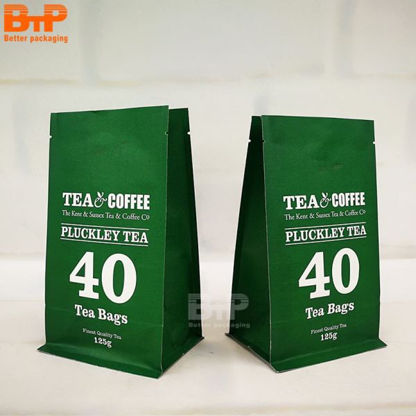 100g 200g 300g Aluminum Foil Quad Seal Flat Bottom bag Tea Coffee Printed Brown Kraft Paper Food Packaging Plastic Bag