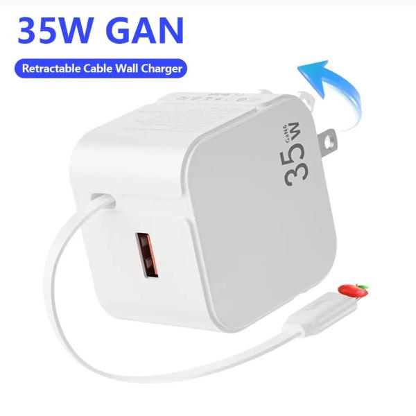 2 em 1 Adaptador de Parede de Telefone Carregador 35W Portos 8Pin Com Cabos Retráteis
