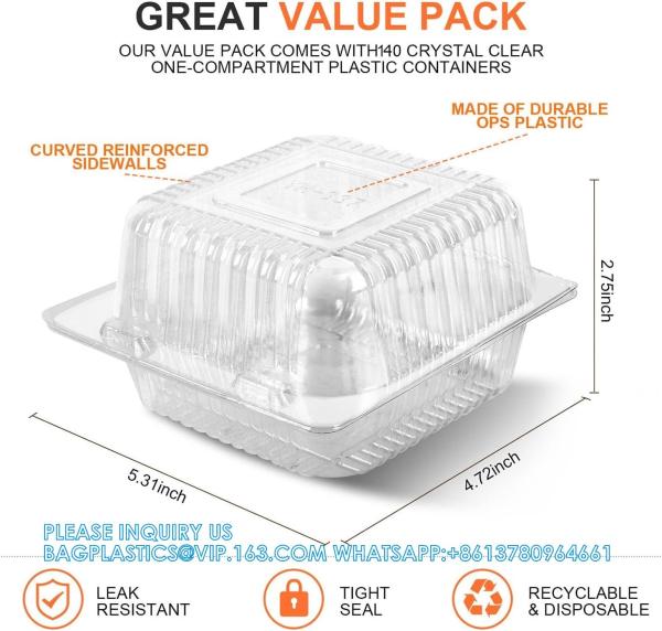 Clear Plastic Take Out Containers,Disposable Clamshell Dessert Container With Lid, For Salads, Pasta, Sandwiches