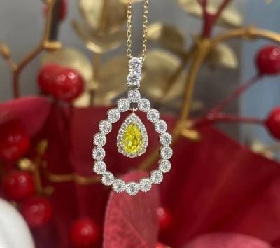 Collar de diamante amarelo de colar de pérola de corte 0.33ct VS