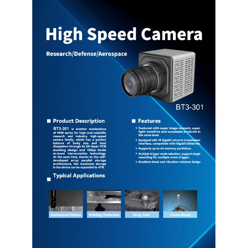 High Speed Camera 1280*1024 3000fps Global Shutter High Frame Rate Industrial Camera Monochrome/Color for Scientific Analysis
