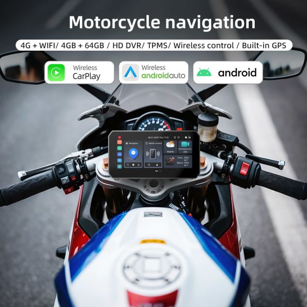 7 Inch Motorcycle Carplay GPS Navigation Screen Moto Android Auto Touch Display Quick Easy Removal of Anti-theft