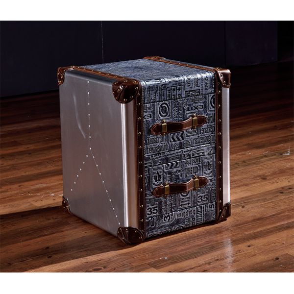 Nidea #8611 Red Wine  Bar Coffee Table Personalized Hotel Reception Room Industrial Style Double Drawer Retro Aluminum Leather Rivets