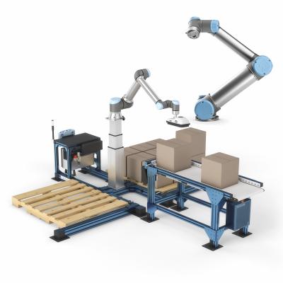 Braço colaborador universal do robô do robô UR10 como a estação de trabalho da automatização para o transporte de materiais