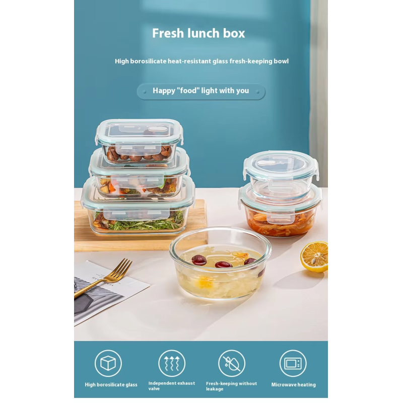 High Quality Home Use Microwave Safe Glass Food Grade Rectangle Storage Containers Lunch Box Set