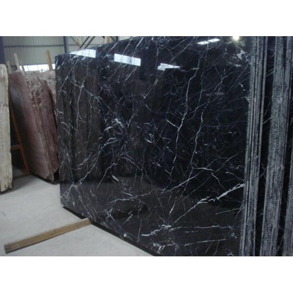 Polished Marble Stone Tile , Black Marble With White Veins For Sink Wash Basin