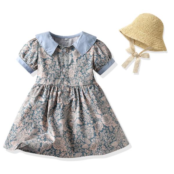 Summer Children'S Clothing Polka Dot Puff Sleeves Baby Girl Dresses With Visor Hat