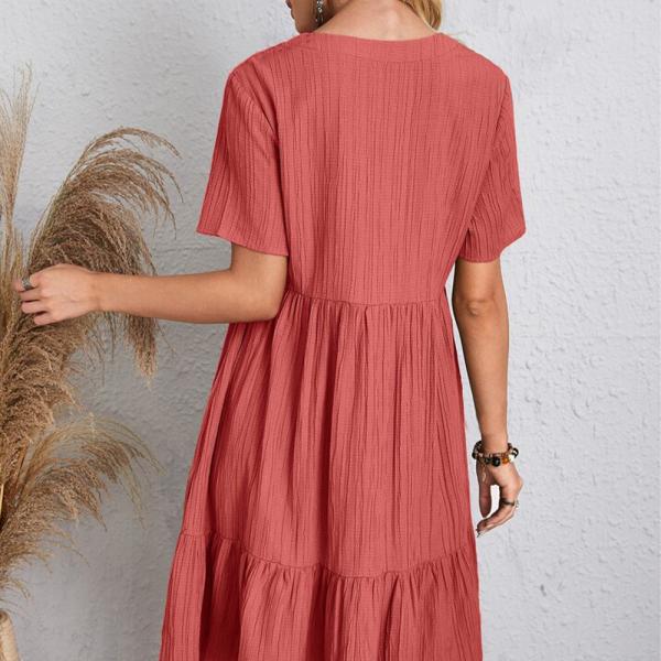                  2023 Summer European and American Female Skirt Loose Casual Short Sleeve Waist Casual Dress             