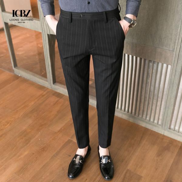 Autumn Formal Pants for Men Thick Stripes and Mid Waist Design Plus Size Trousers