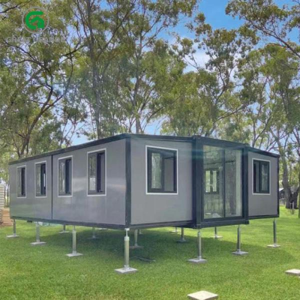 20ft Expandable Prefab Homes Metal Carved Board Dark Brown