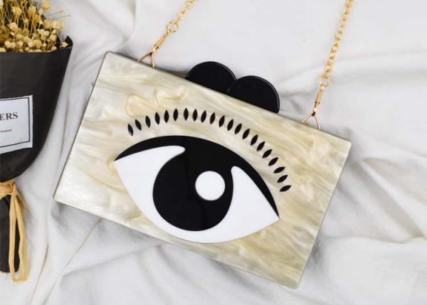 Big Eye Pattern Box Clutch Bag , Beige Color Ladies Clutch Bags