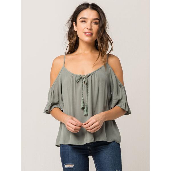 Women Cold Shoulder V Neck Rayon Blouse